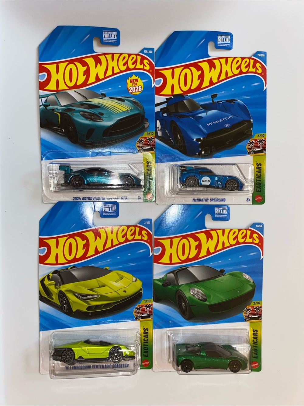 Lot of 4 - 2026 Hot Wheels Exoticars: Lamborghini, Pagani Huayra, McLaren McMurt